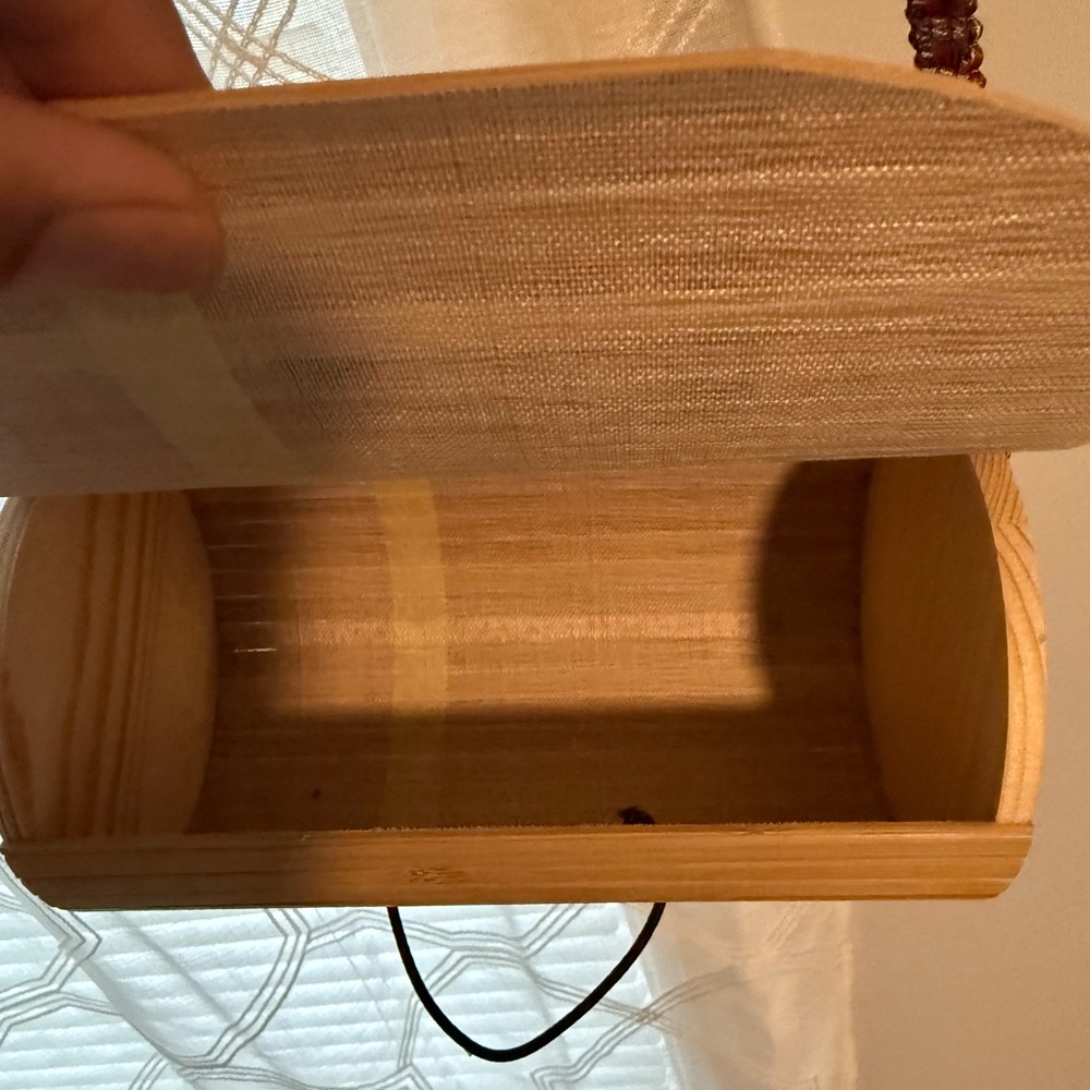 Handmade Bamboo Cylinder Handbag with Burgundy and Gold Cross body strap. - Picture 5 of 5